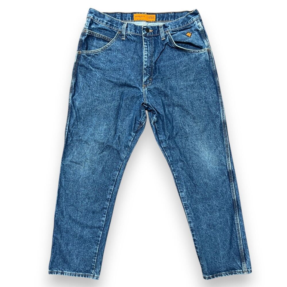 Wrangler Jeans Mens 36x30 Blue Denim FR FLAME RESISTANT Dark Wash Work Western
